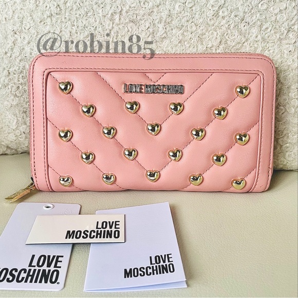 Love Moschino Handbags - Love Moschino Heart Studded Pink Leather Continental Wallet 💖 NWT / PRICE DROP